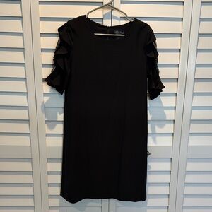 Aqua NWT Elegant Black Midi Dress with Ruffle/ Lace Sleeves.